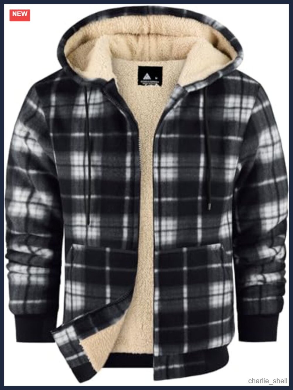 Men's Plaid Flannel Sherpa Lined Zip Up Hoodie Coat Thick Warm Winter Jacket